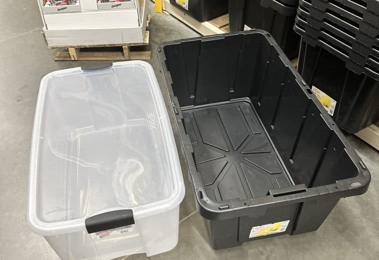 Home Depot HDX 38 Gal Tough Storage puppy potty area