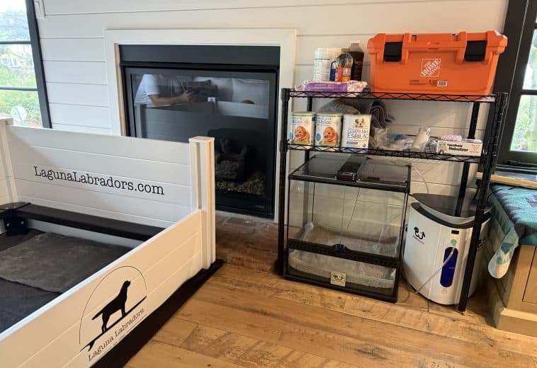 Costco garden whelping box puppy set up incubator oxygen concentrator